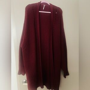 Free People Burgundy Knit Cardigan
